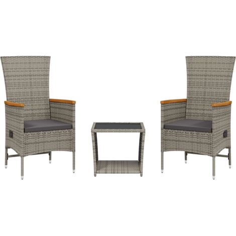 3 Piece Garden Dining Set with Cushions Grey Poly Rattan vidaXL (1/5)