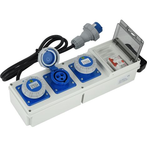 Tableau électrique de distribution 3 prises industrielles CEE, fiche CEE, câble 2M H07RN-F 3G2.5, IP67, avec interrupteur différentiel RCD 30ma + interrupteur de sécurité MCB (1/4)