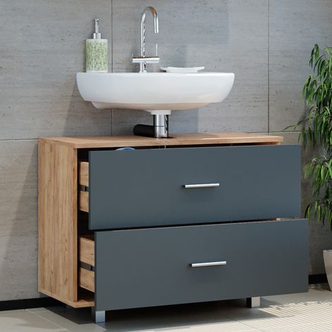 Meuble sous vasque simple Ilias, Anthracite/chêne doré, 80 x 60.8 cm, Vicco