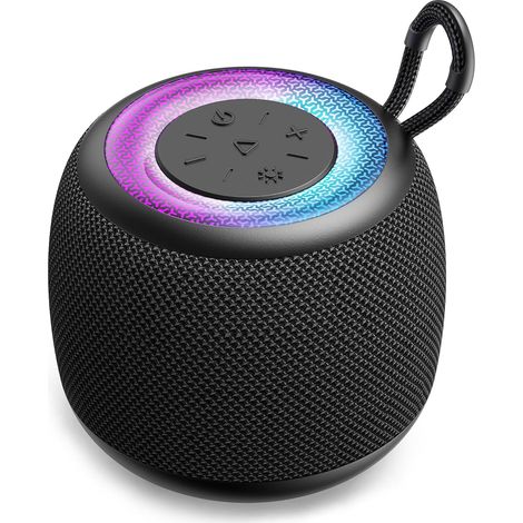 Mini enceinte Bluetooth portable sans fil pour l'extérieur avec lumières RGB, son surround stéréo à 360°, basses profondes, Bluetooth V5.3, petite enceinte de poche pour la douche (1/5)