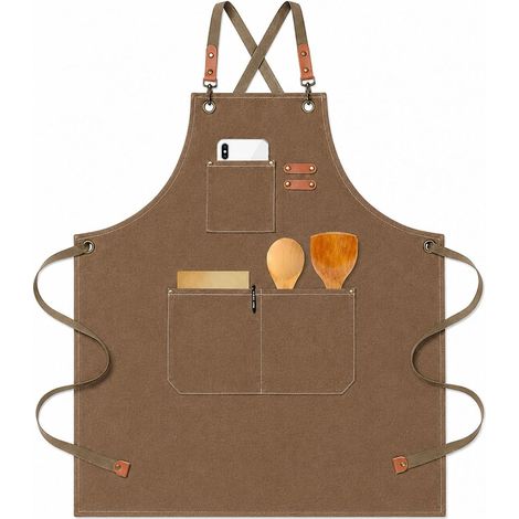 Tablier de Cuisine Tablier Barbecue Homme Tablier de Travail Femme avec Sangle Réglable et 3 Poches Tabliers Toile pour Serveurs Cuisson Peinture Poterie (1/5)