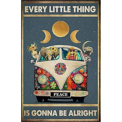 Poster vintage hippie avec inscription « Eevery Little Thing Is Gonna Be Alright » - Affiche murale de motivation - Cadeau d'encouragement - Décoration murale pour la maison ou le bureau (1/5)