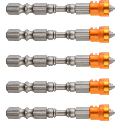 Jeu de 5 embouts de tournevis magnétiques S2 cruciformes, pour perceuse électrique, tête unique, couleur jaune, SKU00130, visserie puissante à aimant. (1/5)