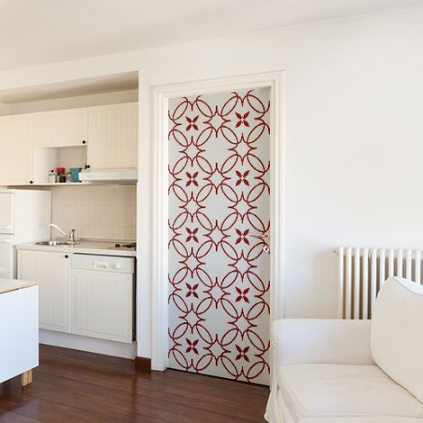 Sticker Porte Rouge Imitation Céramique, Décoration Intérieure, 204 cm x 83 cm: Ajoutez une Touche de Style à votre Maison (1/4)