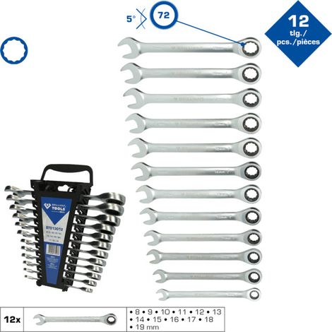 Brilliant Tools Clés polygonales à cliquet, 12 pcs (1/5)