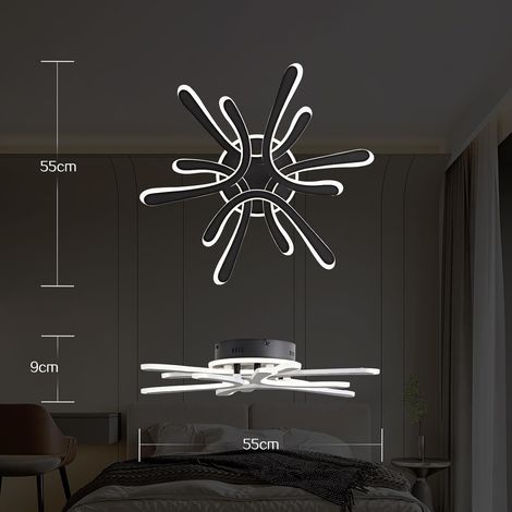 Modlicht 40W Plafonnier LED 3800LM-Fleur à 6 pétales Acryl Noir 55cm,2800-6000K,Télécommande-Moderne Lampe de Plafon pour Cuisine salon Chambre [Classe F] (1/5)