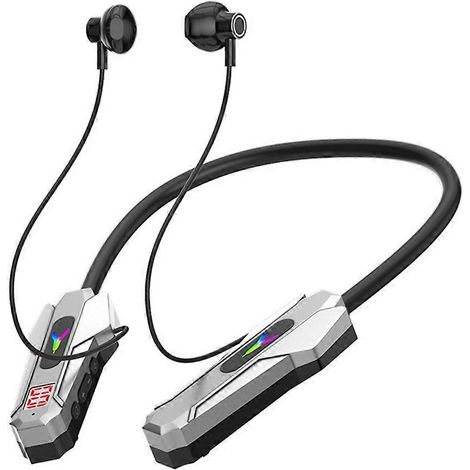 Kabelloser Bluetooth-Kopfhörer mit Nackenbügel, LED-Display, wasserdichtem Gaming-Headset, Magnetverschluss, HD-Mikrofon, silberfarben (1/5)