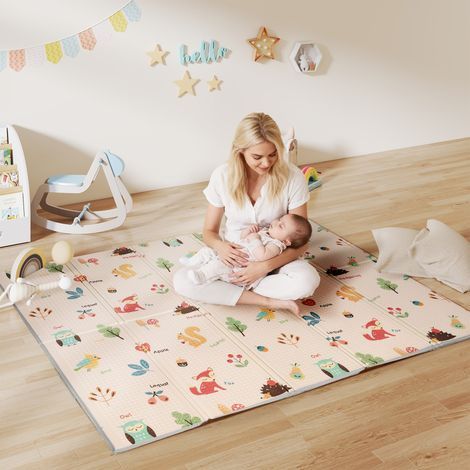 Tapis de jeu pour bébé pliable et réversible, tapis de sol en mousse épais, 180 x 150 x 1 cm, multicolore (1/5)