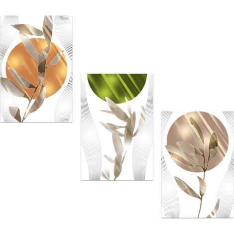 Lupia - Set 3 Quadri Moderni MONDIE' ZEN LEAVES con Stampa Alta Definizione, Lamina Argento o Oro, Adatti a Soggiorno e Camera, Made in Italy, 31x46 cm, poster su Legno (1/4)