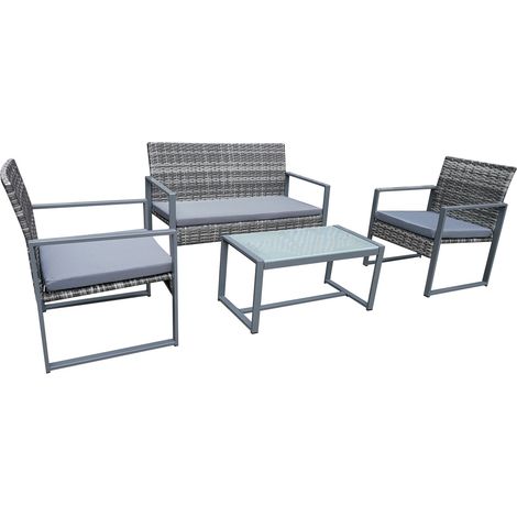 Muebles de jardín bajos de resina trenzada gris oscuro 4 p ESNA