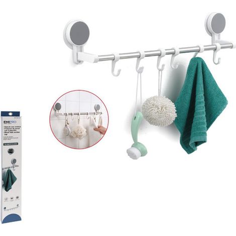 Crochets adhésifs magiques, sans perçage, support adhésif puissant à 6 crochets, étagère multifonctionnelle extensible de 54,3 cm, un indispensable pour le rangement des portes de salle de bain et de (1/3)
