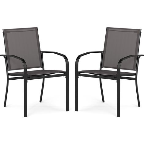 COSTWAY Set di 2/4 Sedie da Pranzo per Esterni, Sedia da Giardino Impilabili con Tessuto Traspirante, Braccioli, Schienale Alto e Telaio in Metallo, Portata 150 kg (Grigio,2) (1/5)