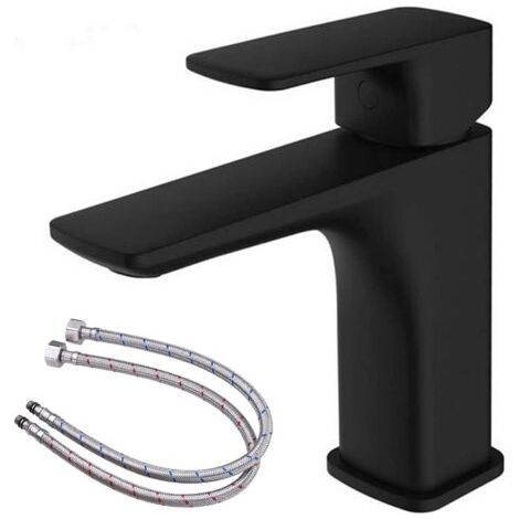 Rubinetto da cucina nero con paraspruzzi e tubo di ingresso dell'acqua lungo 60 cm.