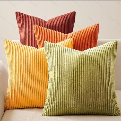 Solid color corduroy bohemian farmhouse style orange-green gradient throw pillowcase for living room decoration -- 45x45 -- Color combination