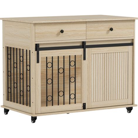 Cage pour chien sur roulettes 2 portes 2 tiroirs bois acier grands chiens