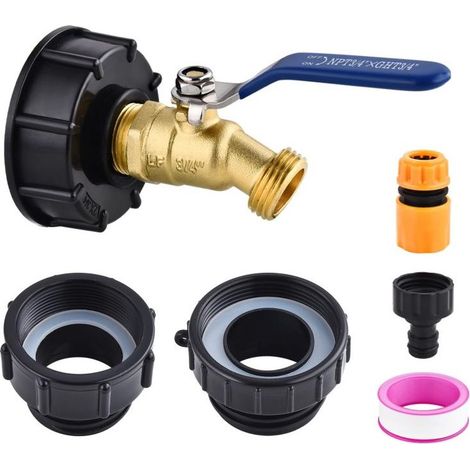 Adaptateur conteneur IBC – 3 tailles filetage réservoirs 275-330 gallons – Robinet jardin 3/4 pouce sans plomb – Raccords fins/grossiers – Irrigation, stockage eau (1/5)