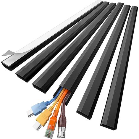 Cache-câble en PVC, cache-cordon de 240 cm à peindre pour cacher les fils pour TV et ordinateurs au bureau à domicile, 15,7 x 4,9 x 1,5 cm (L x l x H), CC02-Noir (1/5)