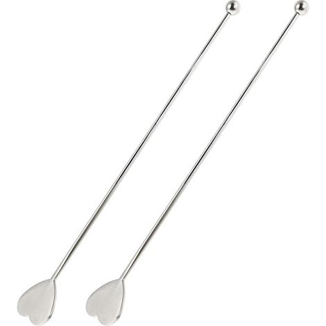 Set aus 2 herzförmigen Cocktailrührstäbchen aus Edelstahl (16,1 cm), elegante Rührstäbchen für Kaffee, Tee, Getränke und romantische Tischdekoration (1/5)