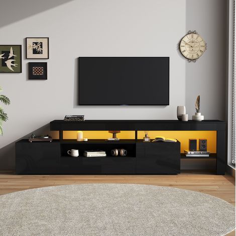 Meuble TV 192x37x53 cm en panneau de particules noir avec LED, pour petit salon – MEUBLIV (1/5)