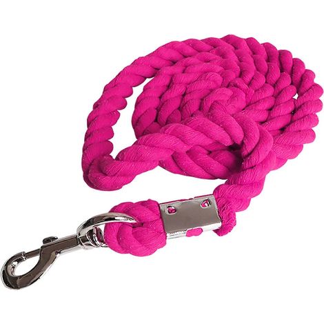 Longe épaisse en coton tressé pour cheval, avec boucles pivotantes, rose rouge. (1/4)