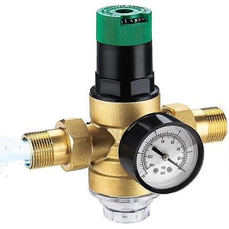 Régulateur de pression d'eau 1/2 pouce, régulateur de pression d'eau avec manomètre et filtre à mailles