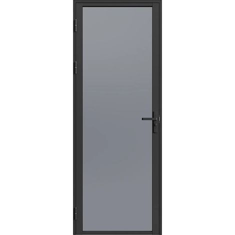 Blocco porta reversibile in alluminio e vetro temperato fumé H204 x L73 cm Nero - LOXTON