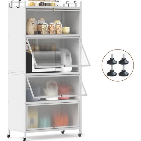 COSTWAY 5-Tier Kitchen Storage Cabinet with Wheels-White (1/5)