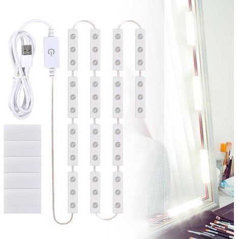 Lampe de Miroir LED à Intensité Variable, Lumière Miroir Coiffeuse, USB Câbles Parfaitement Cachés, USB Coiffeuse Lampe de Cosmétique, Ampoules de Maquillage Guirlande, pour Salle de Bain Chambre