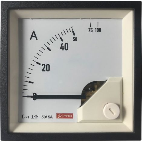Ampèremètre analogique de panneau V c.a. RS PRO, Echelle 10 (Input) A, 100 (Scle) A, 50/5 (CT) A, 72mm x 72mm ( Prix pour 1 ) (1/3)