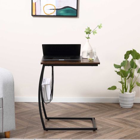 53x35x64,5 cm - Table annexe pour canapé et lit Petite table d’appoint en forme de C avec poche de rangement style industriel pour salon