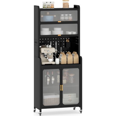 Costway – Buffet de cuisine en métal 79 x 37 x 192 cm – Grand plan de travail – Étagère réglable – Panneau perforé avec crochets – Roulettes pour mobilité (1/2)