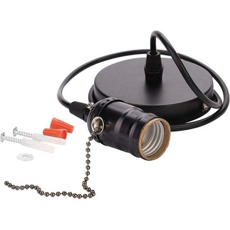UlisemLight Holder, Vintage E27 Pendant Lamp Holder with Lamp Base for Ceiling Mounted Pull Chain (Pearl Black) (1/4)