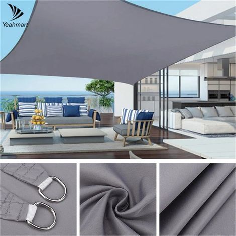 Tenda parasole impermeabile 5 x 3 m, protezione solare, telo parasole, tendalino, telo ombreggiante da campeggio, grande per giardino, terrazzo e balcone - Grigio (1/5)