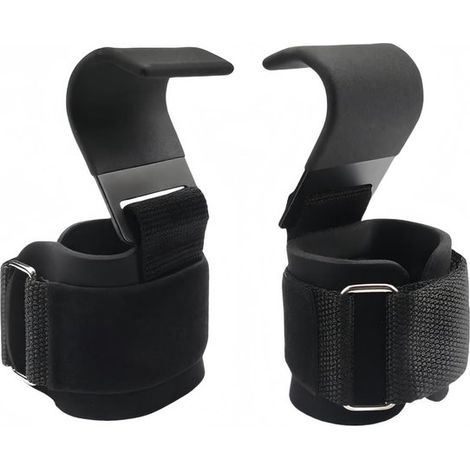 2-Cinturini da polso con ganci - Sollevamento pesi - Allenamento muscolare - Stacco da terra - Trazioni alla sbarra - Manubri - Unisex Nero (1/5)