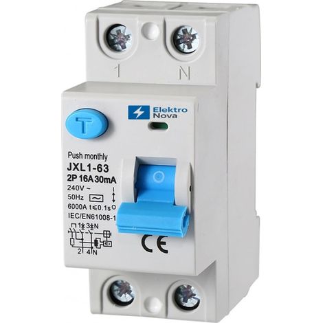 Interrupteur différentiel pur 2P C16 16A 6KA 30mA - 2 modules DIN - 220V RCCB