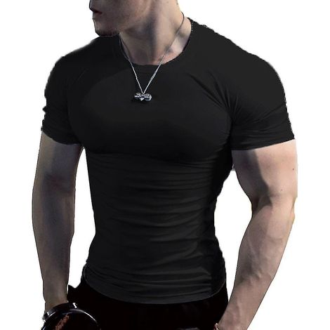 Kurzarm-T-Shirt für Herren, ideal für Bodybuilding, Fitness und Sport – Größe M – Schwarz