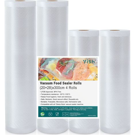 Sac Sous Vide Alimentaire Rouleau Sous Vide Alimentaire sans BPA pour Machine Sous Vide Film Sous Vide Alimentaire 4 Rouleaux Plastique Sachet de Mise Sous Vide Alimentaire 20x2/28x2/300CM (1/5)