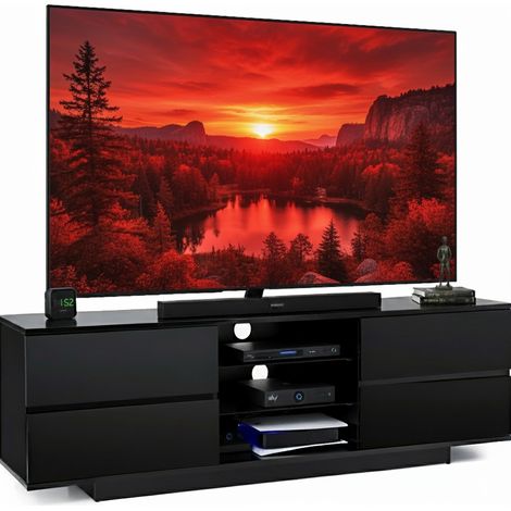 Centurion Supports Avitus Gloss Black with 4-Black Drawers & 3-Shelf 32"-65" LED/ LCD / Plasma TV Stand (1/5)