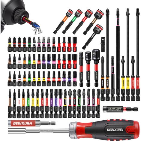 82 Pièces Jeu d'Embouts de Tournevis PH/PZ/Torx/Hex,25mm,50mm,75mm,150mm,Queue Hexagonale 1/4",Acier S2,Avec Clé à Cliquet et Porte-Embout Magnétique,Douilles,Adaptateur de Douille (1/5)