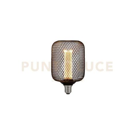 Lampadina Contemporanea Rete Metallica Vetro Nero Trasparente E27 3,5W 1800K