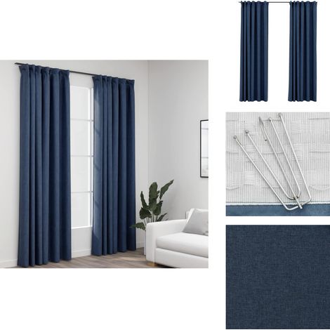 Rideaux occultants aspect lin avec crochets 2pcs Bleu 140x245cm - Rideaux Occultants - Rideaux Bleus - Rideaux Lin - Décoration Intérieure - Intimité (1/5)