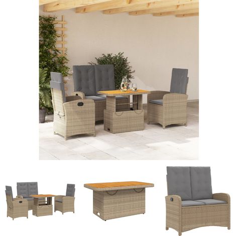 The Living Store 4-tlg. Garten-Essgruppe mit Kissen Beige Poly Rattan - Gartenmöbel-Sets (1/5)