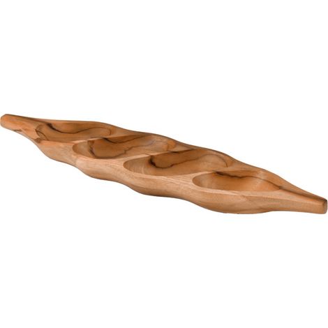 Plateau de dégustation 4 coupelles pour apéro en bois de teck – TOMAS (1/5)