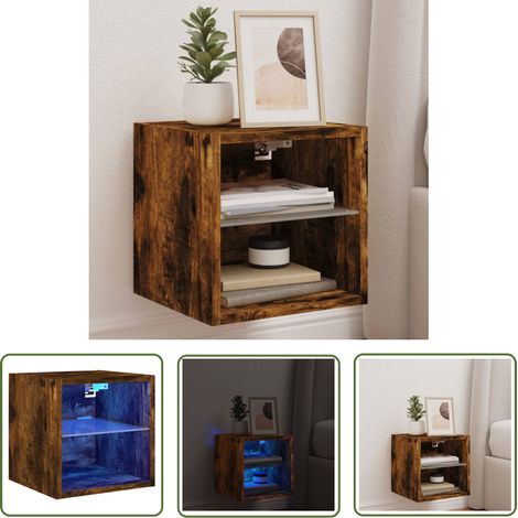 The Living Store Meuble TV mural avec lumières LED chêne fumé 30x28,5x30 cm - Meuble Tv Mural - Armoire Tv Suspendue - Éclairage Led Rgb - Rangement Mural - Design Moderne (1/5)