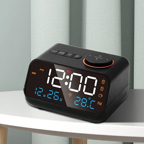 Sveglia digitale a LED con funzione orologio, orologio da scrivania elettronico, sveglia USB, radio FM, funzionamento acustico, sveglia moderna (1/5)