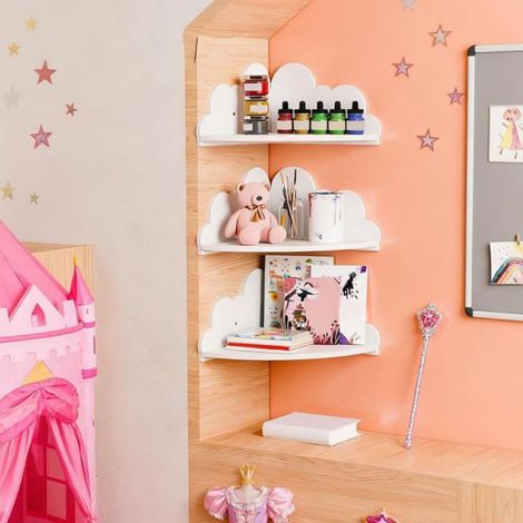 Étagère Murale Angle - Bois MDF Blanc - Pour Chambre Bébé Salon Salle De Bain Bureau - Lot De 3 Pièces (1/5)