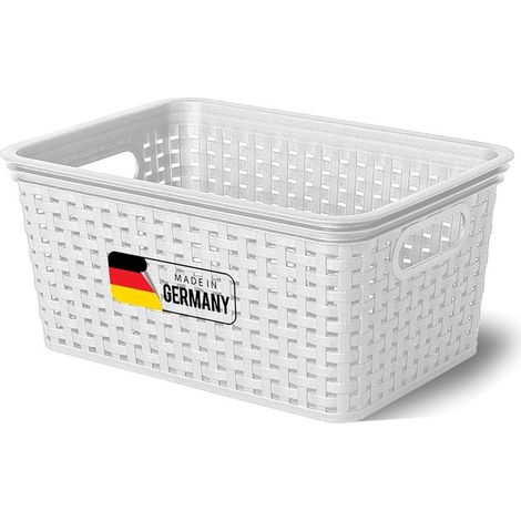 Panier de rangement aspect rotin sans couvercle Boîtes de rangement emboîtables en plastique blanc 5L Sans BPA Boîte de rangement idéale