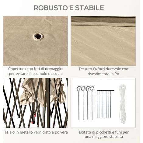 Pavillon de jardin pliable 3,3x3,3 m beige, avec moustiquaire intégrée, double toit et sac de rangement