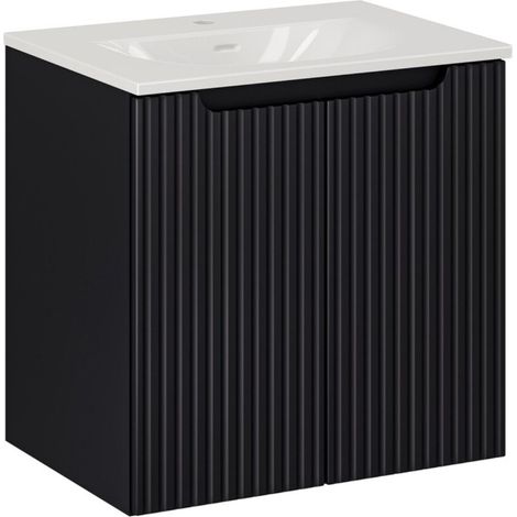 Ensemble de salle de bain VANO 60cm : meuble sous vasque à placards rainuré verticalement + vasque encastrée blanche (1/5)