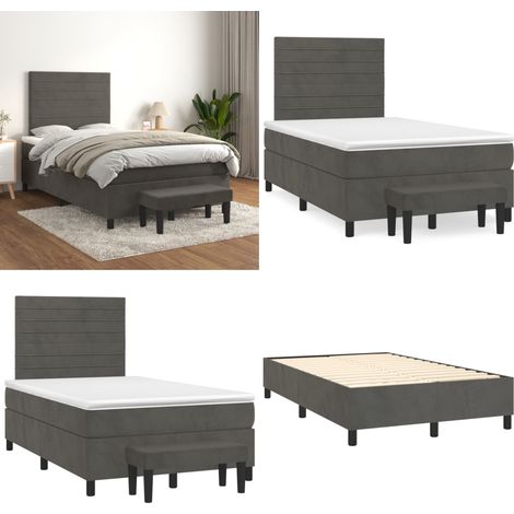 Cama box spring con colchón terciopelo gris oscuro 120x200 cm - Colchón de muelles - Cama con cabecero ajustable